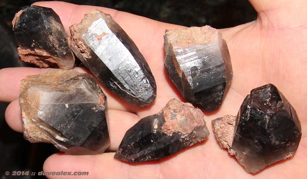 Some examples of the smoky quartz I found (still to be cleaned)