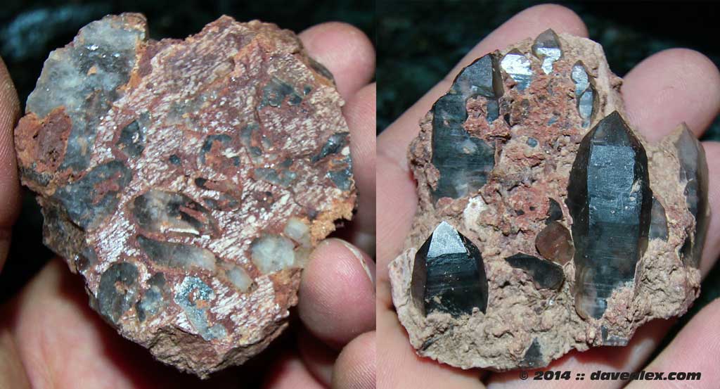 This cluster was at the bottom of the pocket.  Note the back side where the graphic granite is obvious.  This is what you want to look for when digging test holes or while prospecting!