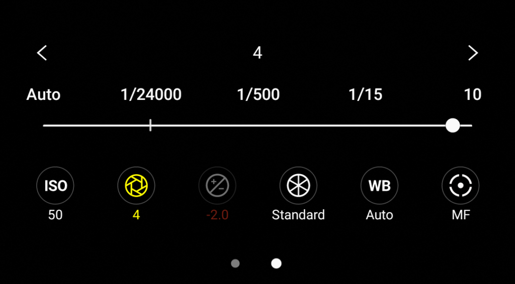 Pro mode exposure settings